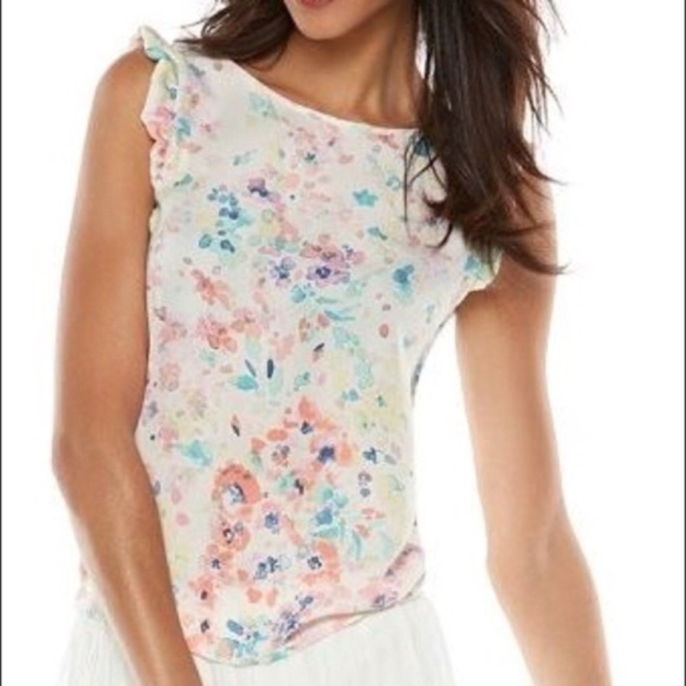 Lauren Conrad Floral Watercolor Blouse